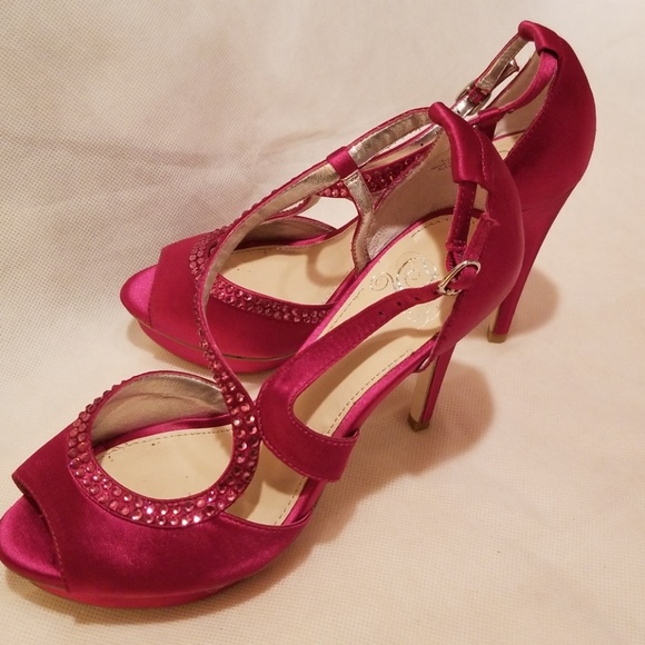 Dress Heels, Open Toe - Size: 6.5 M / Fuscia Satin - Picture 2 of 8